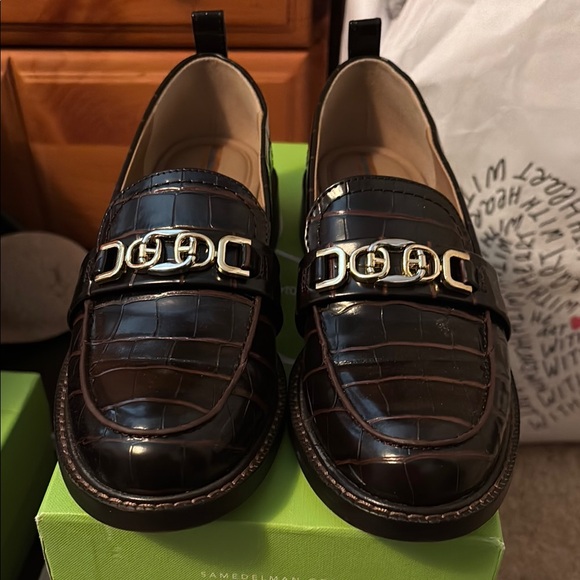 Sam Edelman Shoes - Sam Edelman Espresso Croc Embossed Loafers Size 5.5